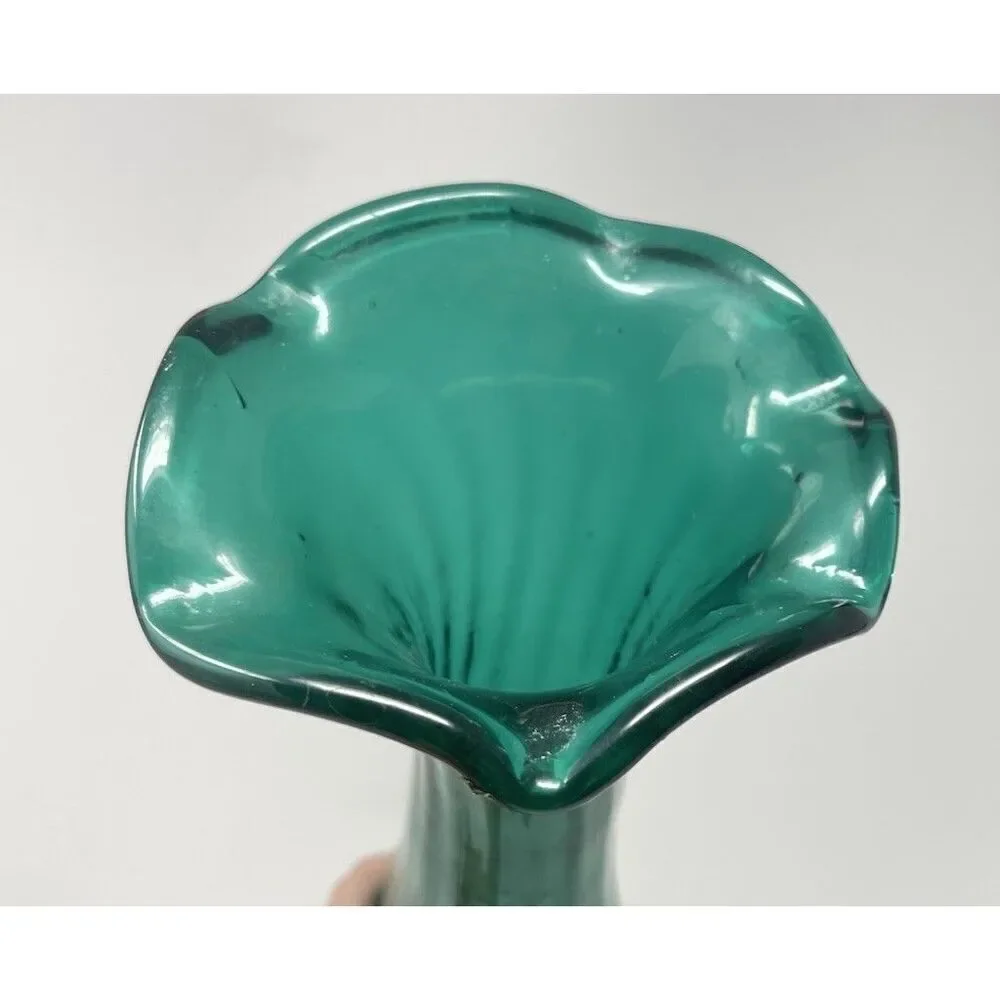Empoli Fiorentina Glass Vintage MCM Green Turquoise Swung Floor Vase 19” Italian
